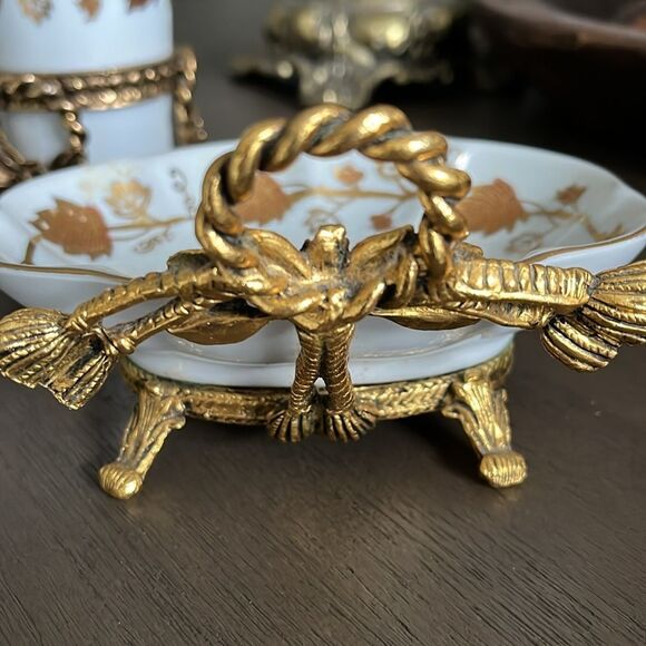 Vintage Stylebuilt Gold 2pc Tumbler And Soap Dish Set Gold Leaves Pattern - Picture 7 of 7